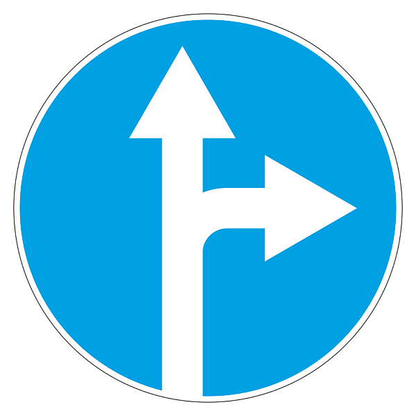Дорожный знак 4.1.4 Движение прямо или направо